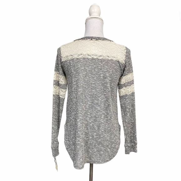 NEW! Small Gray Lace Neckline Long Sleeve Blouse - Picture 6 of 6